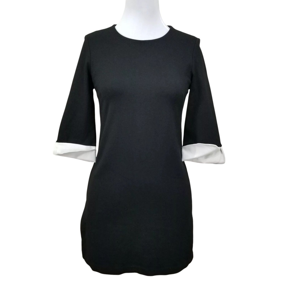 Carmen Marc Valvo‎ 6 Black Mini Dress White Cuff Detail Career Cocktail